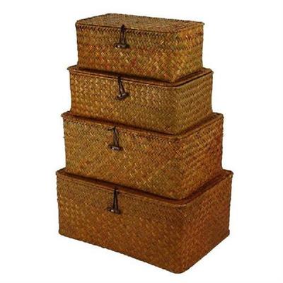 Seagrass Storage Baskets With Lids, Woven Rectangular