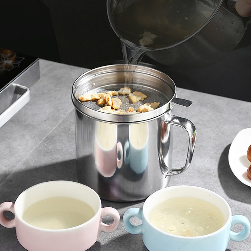 Kitchen Grease Strainer Stainless Steel Oil Storage Pot Grea