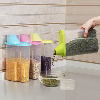 A plurality of plastic storage boxes for kitchen articles