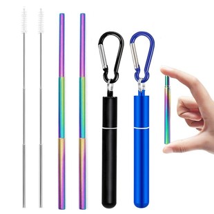 Telescopic Metal Drinking Straw Collapsible Reusable Straw P