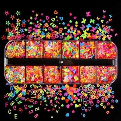 1Box Nail Glitter Sequins 3D Nails Art Fluorescent Glitters