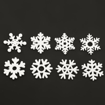 50PCS 35mm Mix Shape Wooden White Snowflakes Christmas Ornam