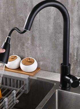 Pull Out Black Sensor Kitchen Faucets Stainless Steel Smart