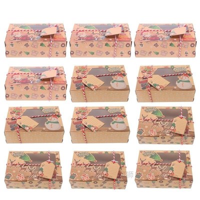 12pcs Kraft Paper Portable Christmas Gift Box Party Favor Ho