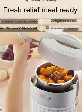 220V Portable Electric Lunch Box Stainless Steel hree-layer