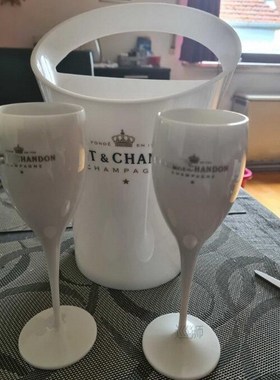 2 Cups 1Ice bucket New Champagne Flute Glass Plastic Wine Co