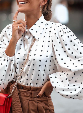 Celmia Fashion Women White Shirts 2022 Tunics Summer Polka D