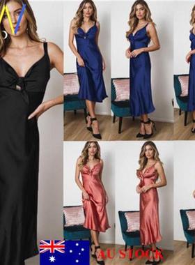 Womens Silk Sleepwear Nightdress Lingerie Night Long Dress