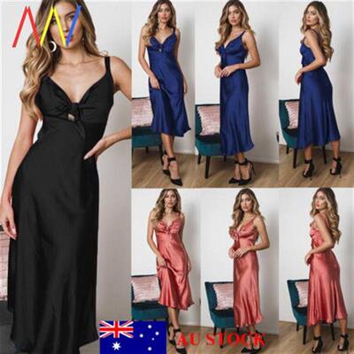 Womens Silk Sleepwear Nightdress Lingerie Night Long Dress