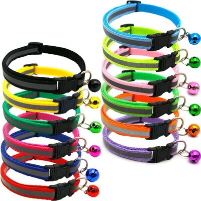 Reflective Charm and Bell Cat Collar Safety Elastic Adjustab