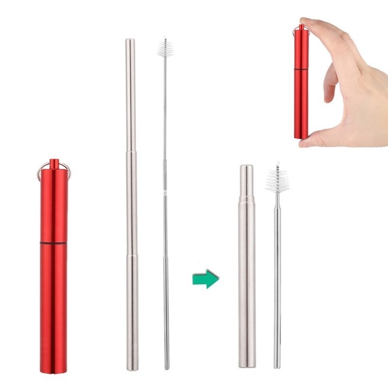 Collapsible Metal Travel Straw Stainless Steel Drinking Reus