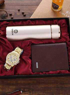 Men's gift set Wallet  steel belt quartz watch   the