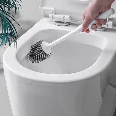 Long handle soft bristled toilet brush, used to clean the to