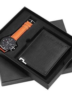 Quartz Wrist Watch Leather Wallet Gift Set for Boyfriend men