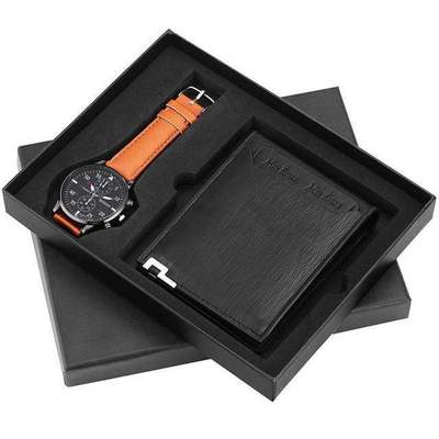 Quartz Wrist Watch Leather Wallet Gift Set for Boyfriend men