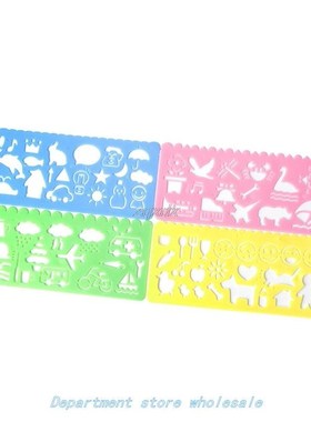 4 x Plastic Animals Vehicles Instruments Stencil Set For Kid