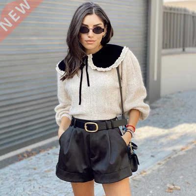 Ardm Fashion Women Sweaters Sweet Patchwork Ruffled Knitted