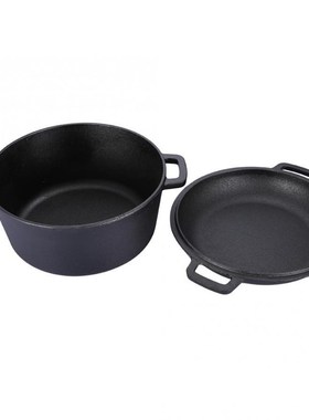 Cooking Pots 2 in 1 Seasoned Cast Iron Double Dutch Oven Com
