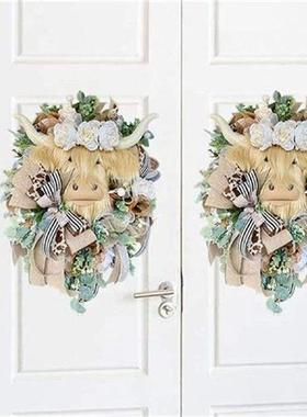 Highland Cattle Door Hanging Wreath Ornament Artificial Cow