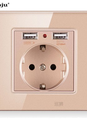 EU Standard Wall Power Socket With USB Socket LED Crystal Gl
