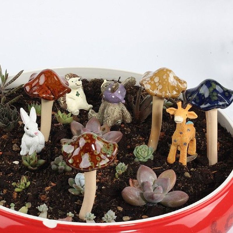 4pcs Garden Ornament Mushroom Ceramic Mushroom Decor Fairy