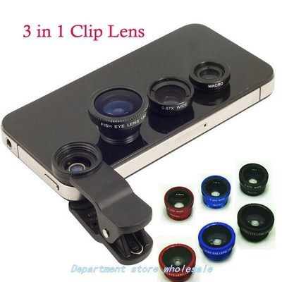 3in1 Fish Eye Wide Angle Macro Lens Phones Tablets Clip Came