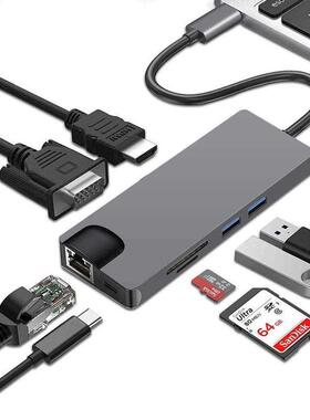 8 In 1 Type C to 2 USB SD TF Card LAN VGA HDMI USBC Adapter