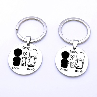 Private Custom Engraved Family Pet Dog Cat Name Keyring Lov