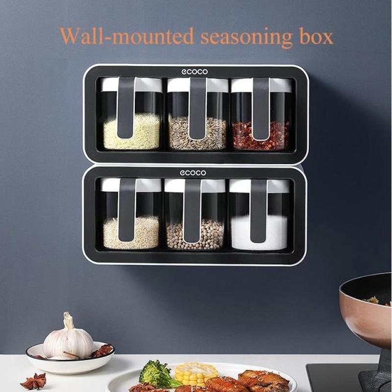 Wall Mount Spice Rack Organizer Salt Shaker Sugar Bowl Seaso