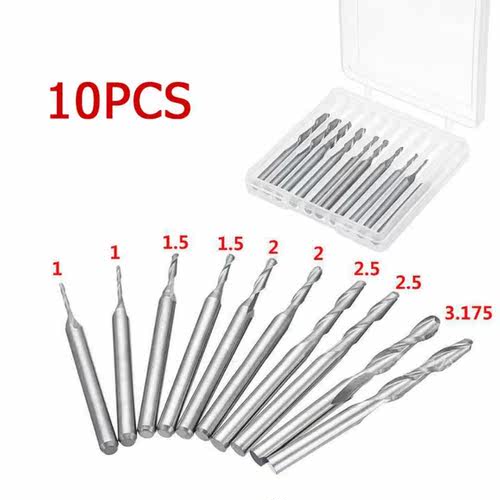 10pcs/set 1/1.5/2/2.5/3.175mm Wood Round Over Router Bits Ca