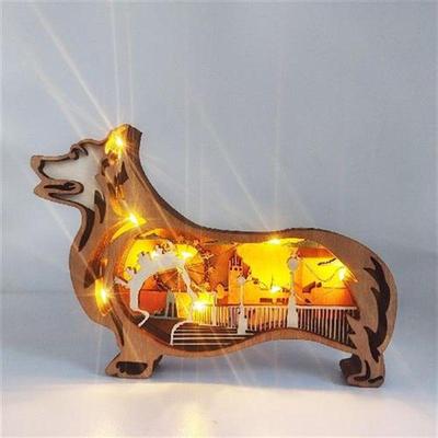 3D Wildlife Lion Statue Hollow Wood Carving Dog Statues