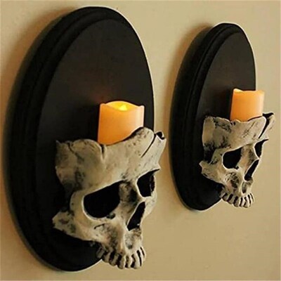Wall Candle Holder Candlestick Skull Skeleton Candle Stand F