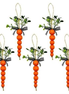 Easter Carrot Pendant Wood Beads String Radish Green Plants