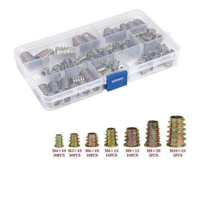 100Pcs Threaded Hex Insert Nut Drive Driver Wood Screw Brass