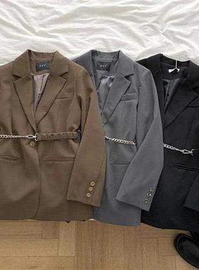 Chic Design Chain Sashes Blazer Women Street Vintage Long S