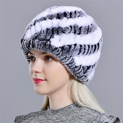 Genuine Rex Rabbit Fur Hat Snow Cap Winter Hats for Women