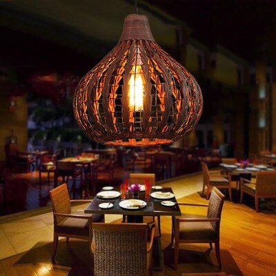 Rattan Lampshade Chandelier Vintage Hand Knitted wicker pend
