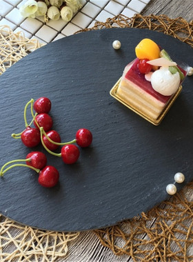 Oval round natural black stone steak plate Slate Dishe