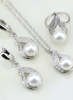 Fire 925 Silver Jewelry White Pearl Cubic Zirconia Jewelry S
