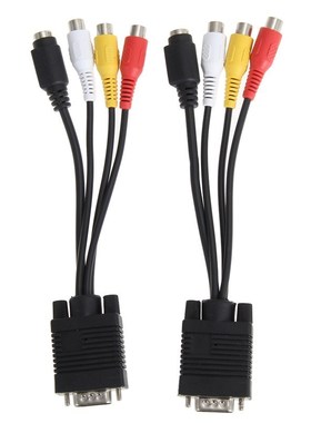 New Black 2Pcs VGA to S-Video 3 RCA AV TV Out Adapter Conver