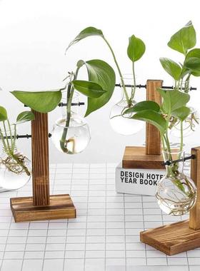 Glass and Wood Vase Planter Terrarium Table Desktop Hydropon