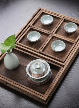 Set of 7 Rustic Paulownia Wooden Nesting Serving Trays Set w