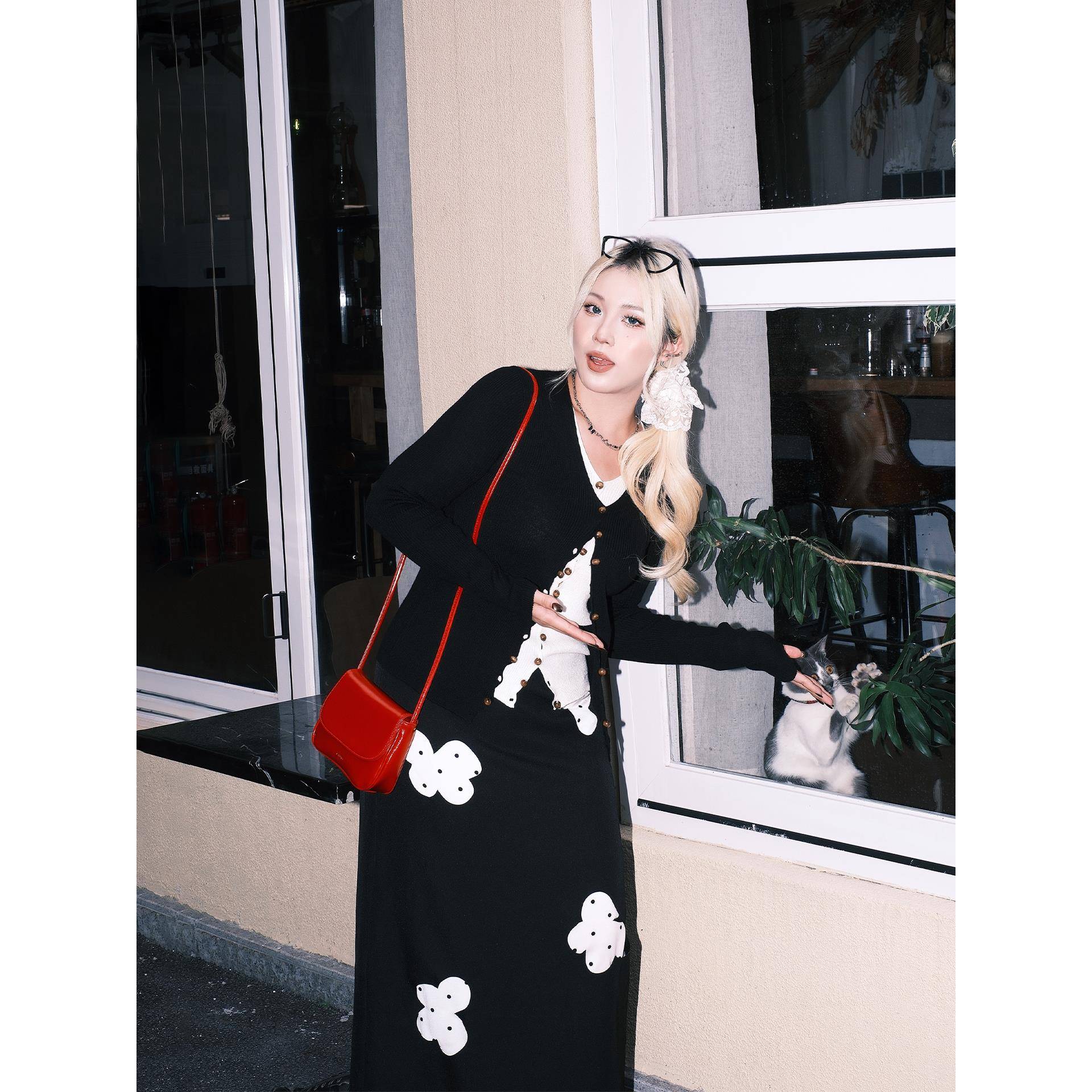 糯米子[山茶花毛衣]韩系假两件毛衣女春秋设计感针织开衫上衣早秋