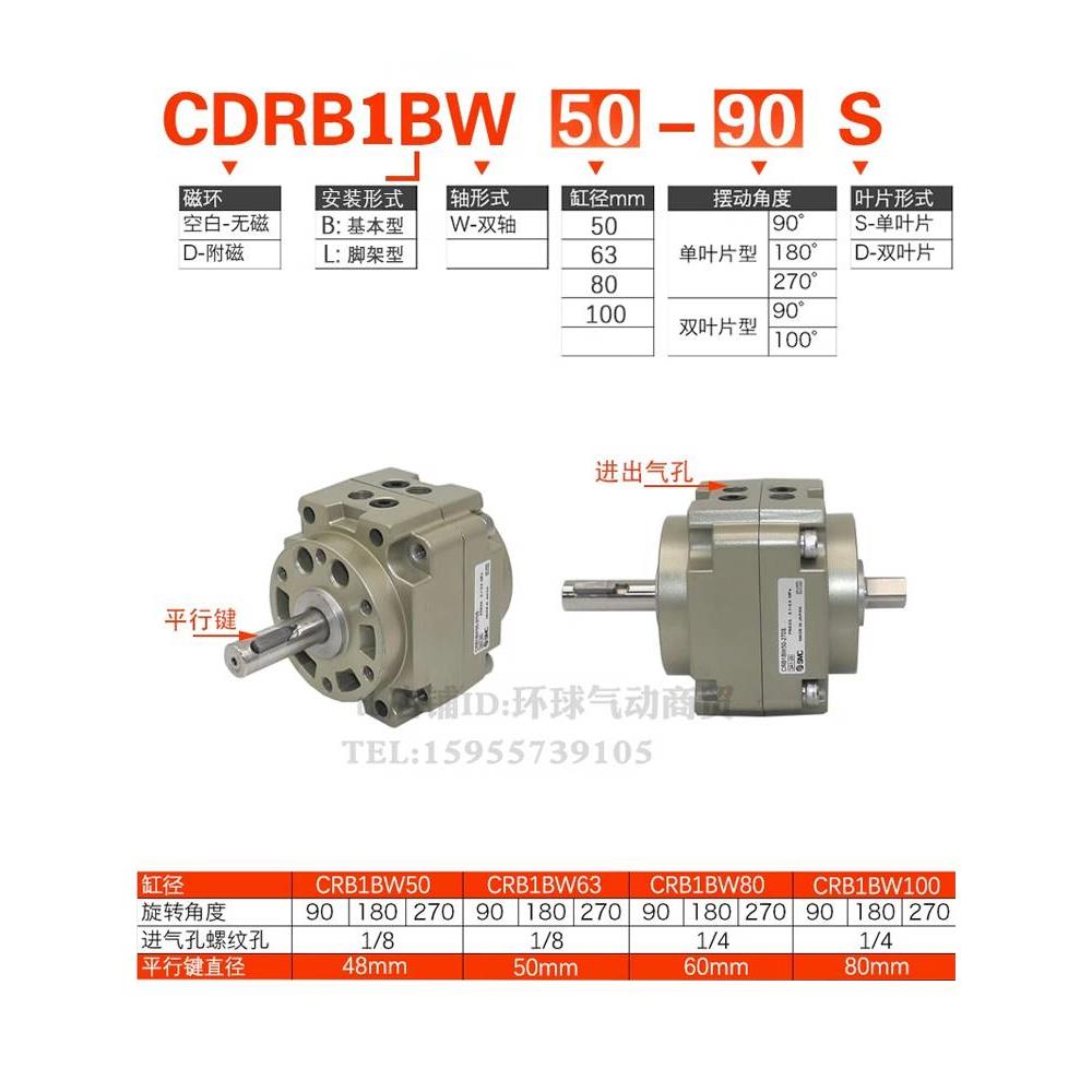 SMC叶片式CDRB1LW/CRB1BW50/63/80/100D-180&deg; 270S-90度