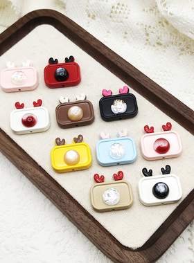 【65包邮】合金亮漆竖孔双拼镶钻Rich鹿钱路diy手作饰品配件串饰