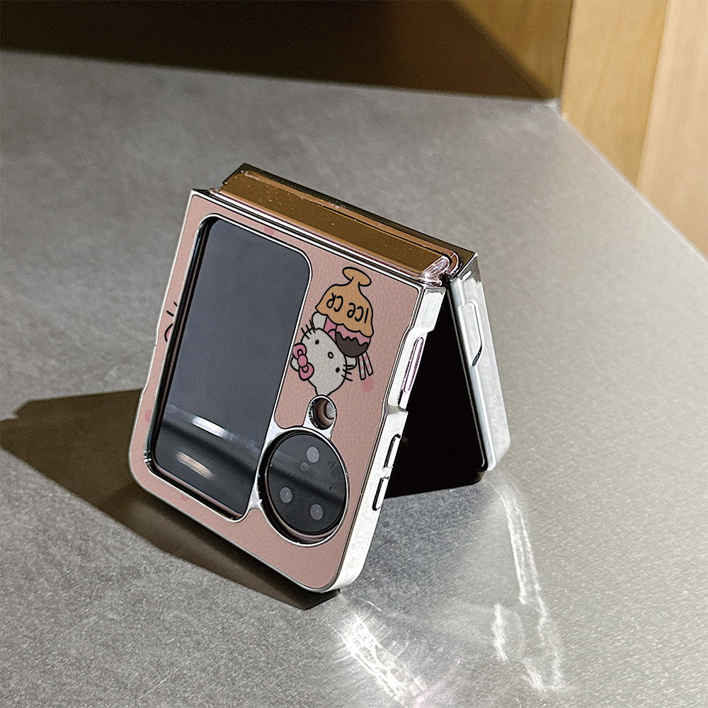 雪糕苹果KT猫皮纹折叠屏手机壳