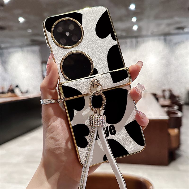 满屏黑爱心皮纹折叠屏手机壳