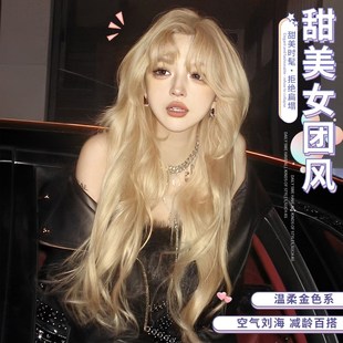快速发货假发女长发夏自然t白金色八字刘海rose同款 长卷发中分大
