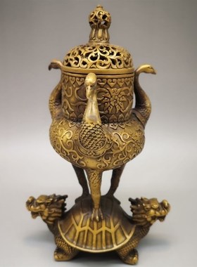 快速发货仿古黄铜龙n龟鹤香炉摆件古玩居饰龟鹤延年贺寿送礼礼品