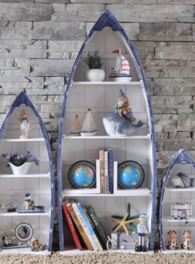 快速发货地中海海洋风船型收纳柜家居装饰木质摆S设儿童书房储物